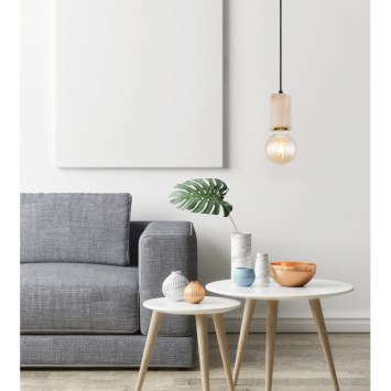 Závesné svietidlo, kov čierny matný, drevo, Ø120, V: 1600, bez žiarovky 1xE27, max. 60W 230V obrazok-2